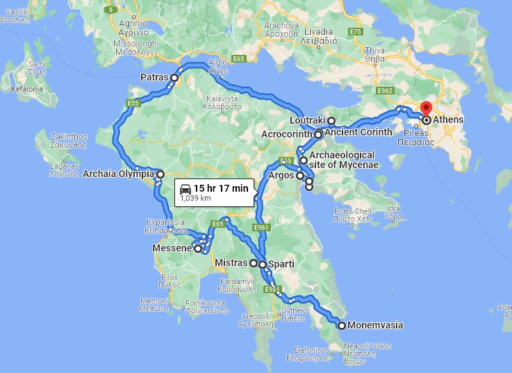 Tour map for #149 Classic Greece off-season: UNESCO sites 9 days tour from Athens. Monterrasol Travel minivan private tour. Visit Greece mainland sites you must-see.
