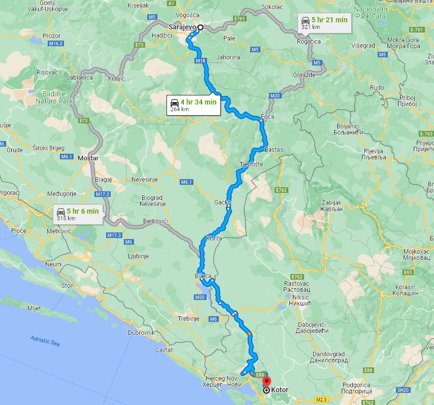 Private transfer Sarajevo to Kotor from €254. Long distance transfers